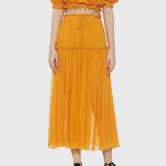 APIECE APART 100% SILK GOLDEN YELLOW BOHO MIDI SKIRT SZ 0 - XS - Picture 7 of 7